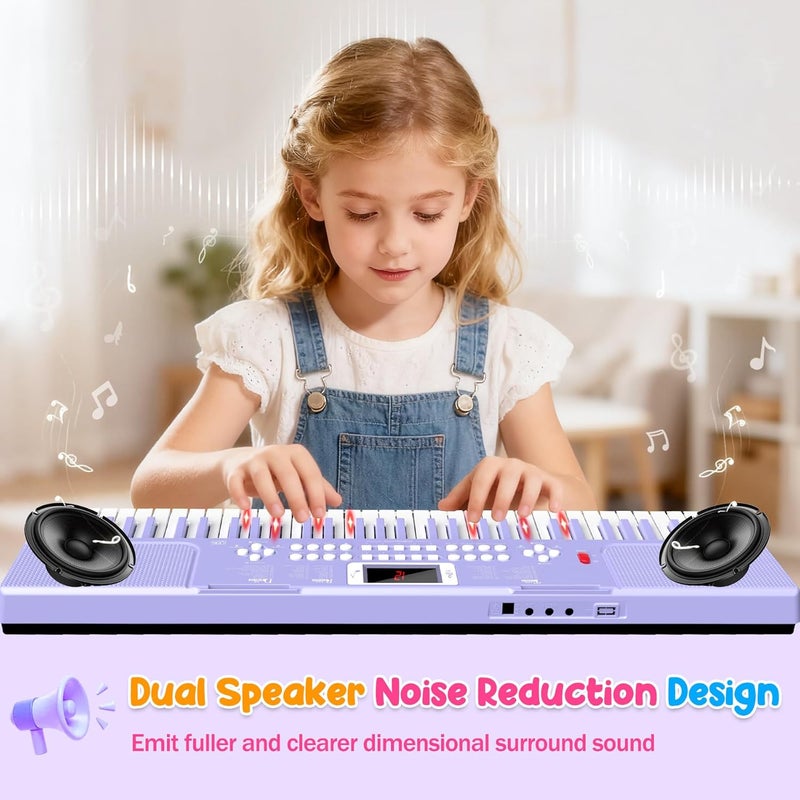 TWFRIC Piano Keyboard, 61 Key Upgrade Kids Pianos Music Toy with Light-up Keys & Pro Teaching Modes, Dual Speaker, 70 Demos,100 Tones, 100 Rhythms Perfect Christmas/Birthday Gift for Kids (Purple) - Image 3
